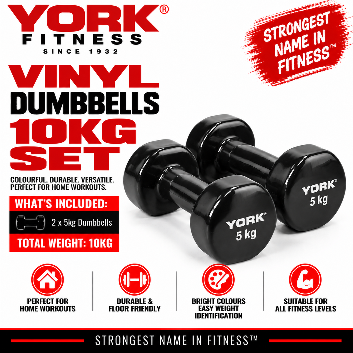 York Fitness 2x5kg Vinyl Dipped Dumbbells (Fitbells)