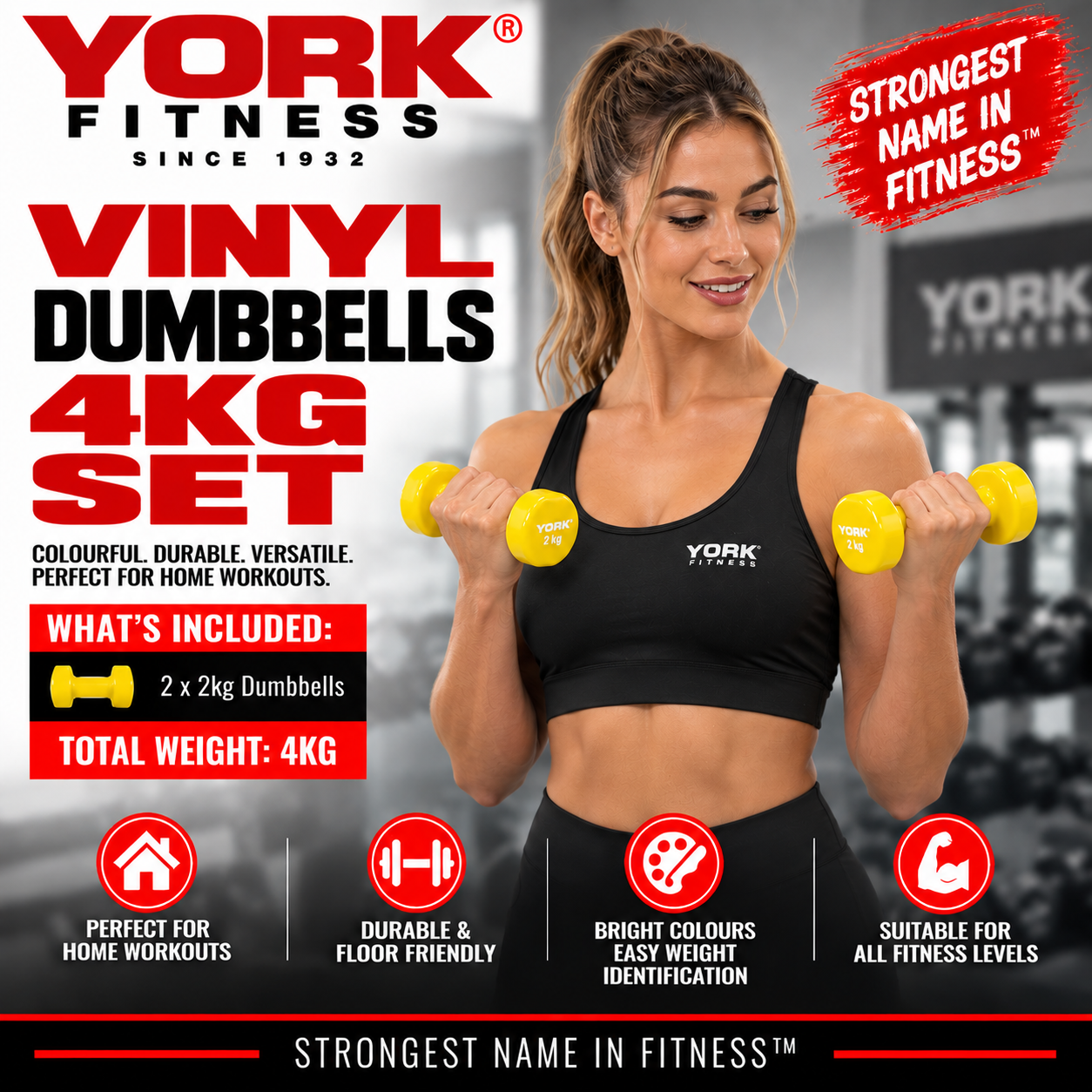 York Fitness 2x2kg Vinyl Dipped Dumbbells (Fitbells)