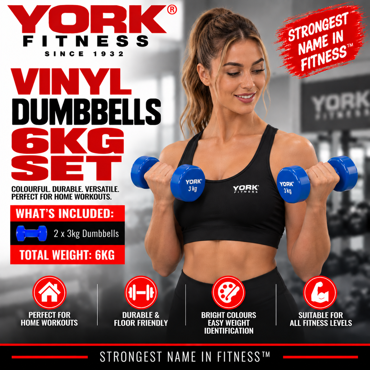 York Fitness 2x3kg Vinyl Dipped Dumbbells (Fitbells)