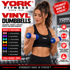York Fitness Vinyl Dipped Dumbbells 39kg (Fitbells) Set Bundle