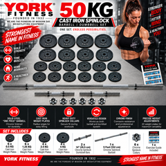York Fitness 50 KG Cast Iron  Spinlock Barbell | Dumbbell Set
