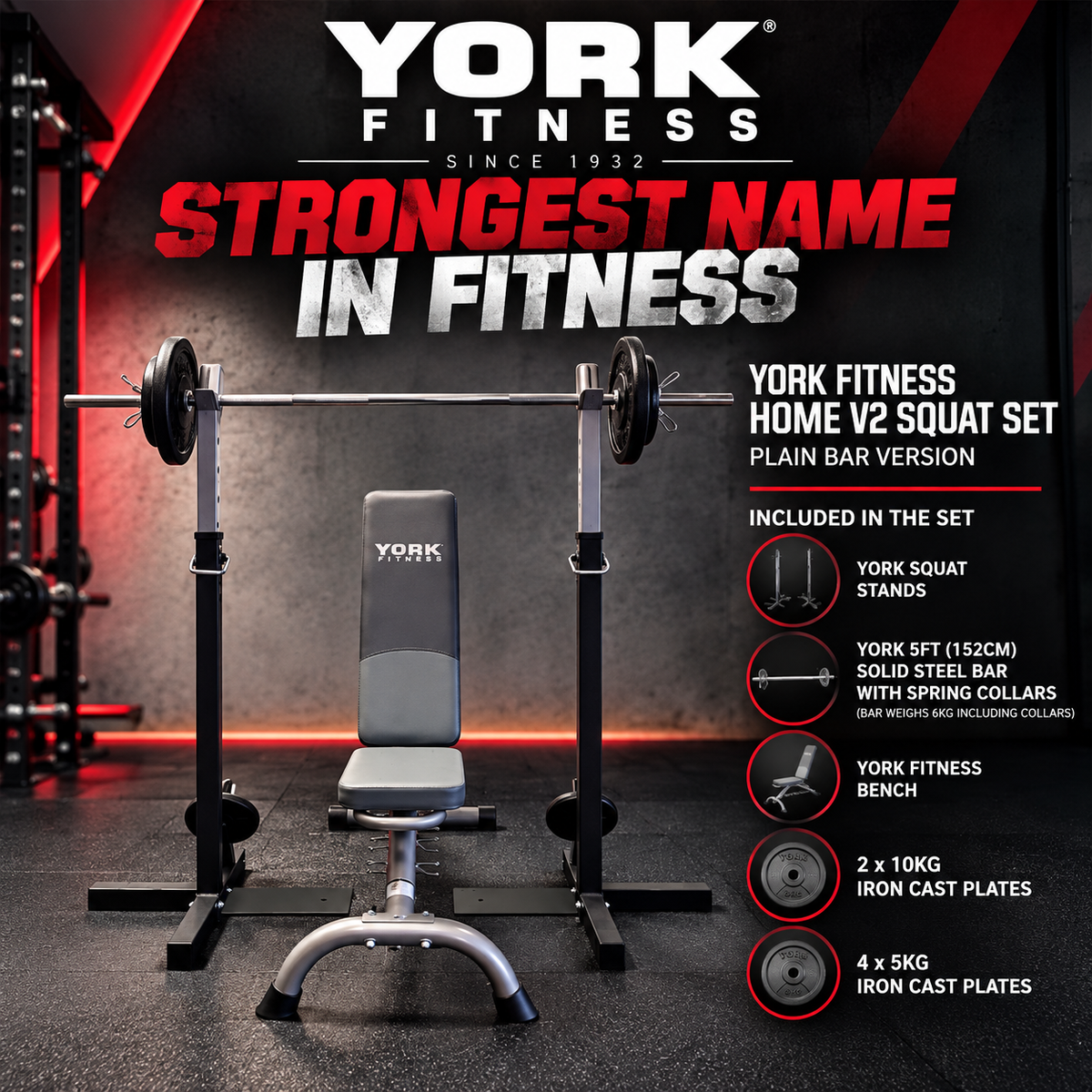 York Fitness Home V2 Squat Set - Plain Bar version