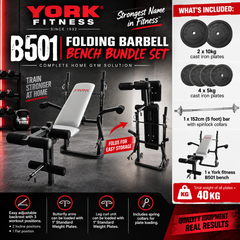 York Fitness B501 Folding Barbell Bench Bundle Set