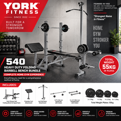York Fitness 540 Heavy Duty Folding Barbell Bench Bundle