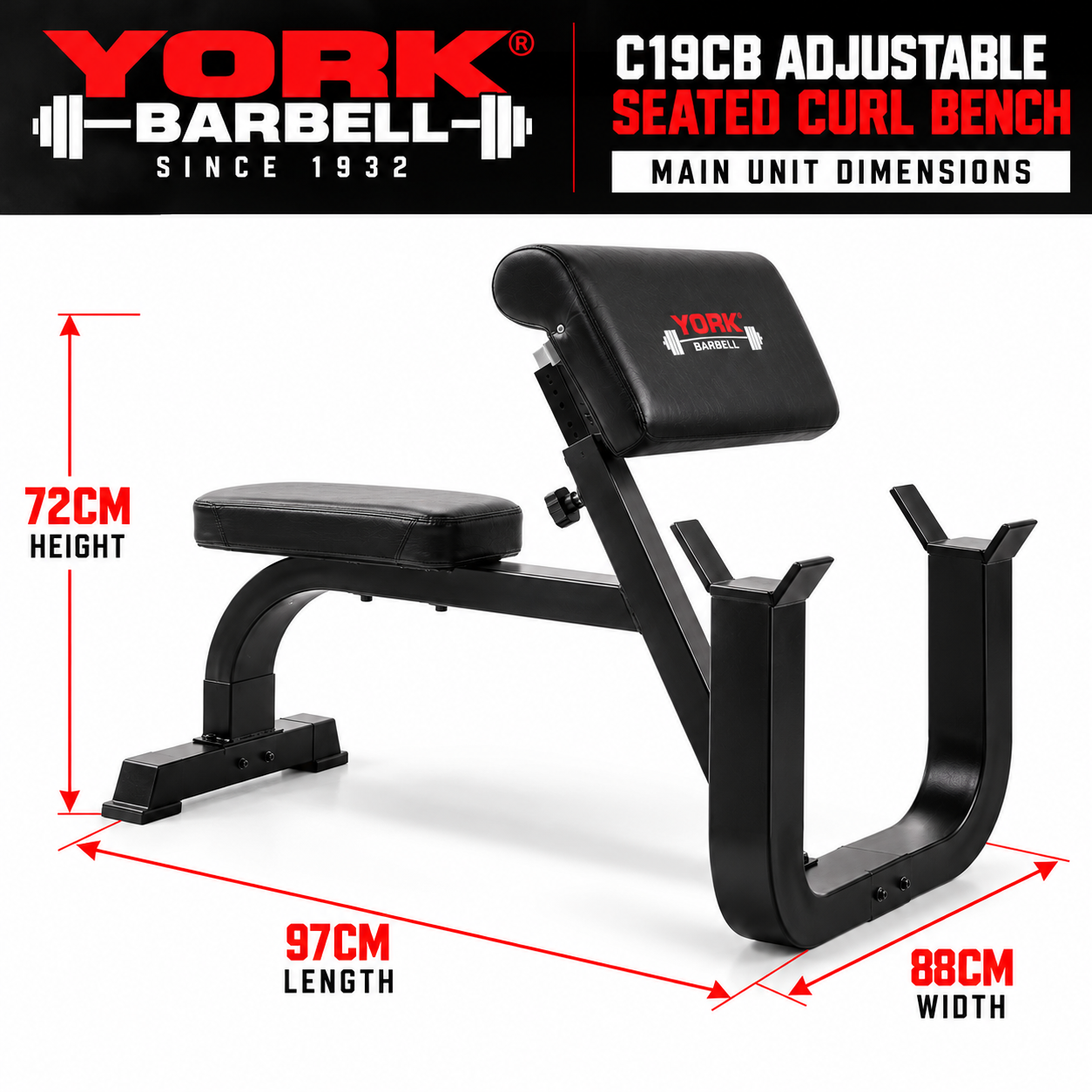 York Barbell C19CB Adjustable Seated 50kg Curl Bench Set Bundle