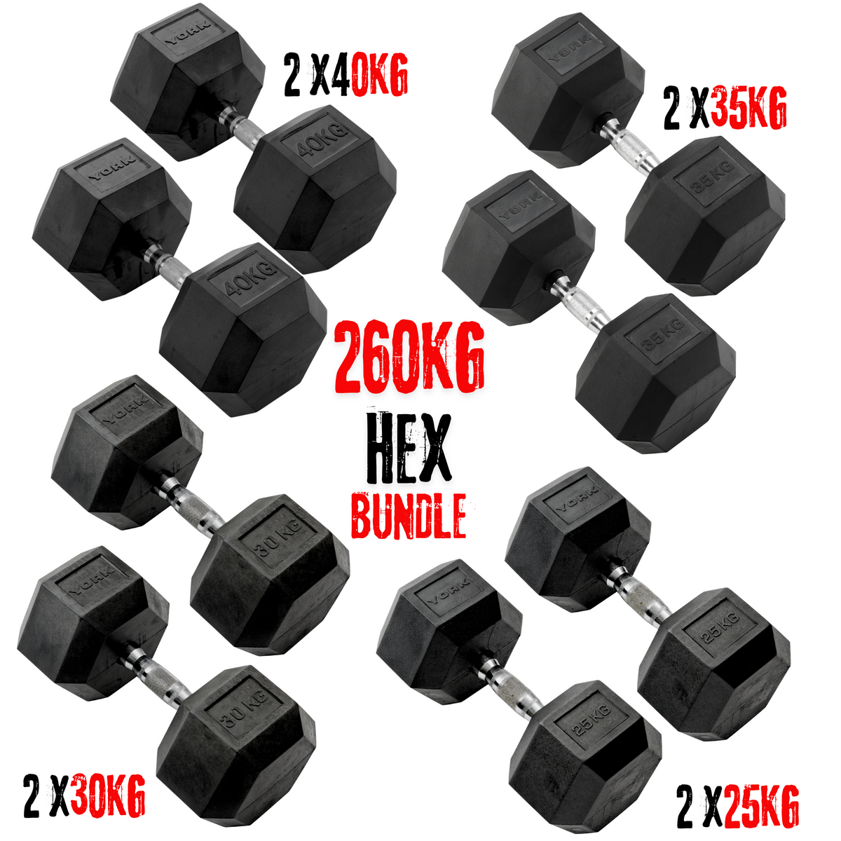 York Barbell PRO-Hex Dumbbells Bundle 260Kg set