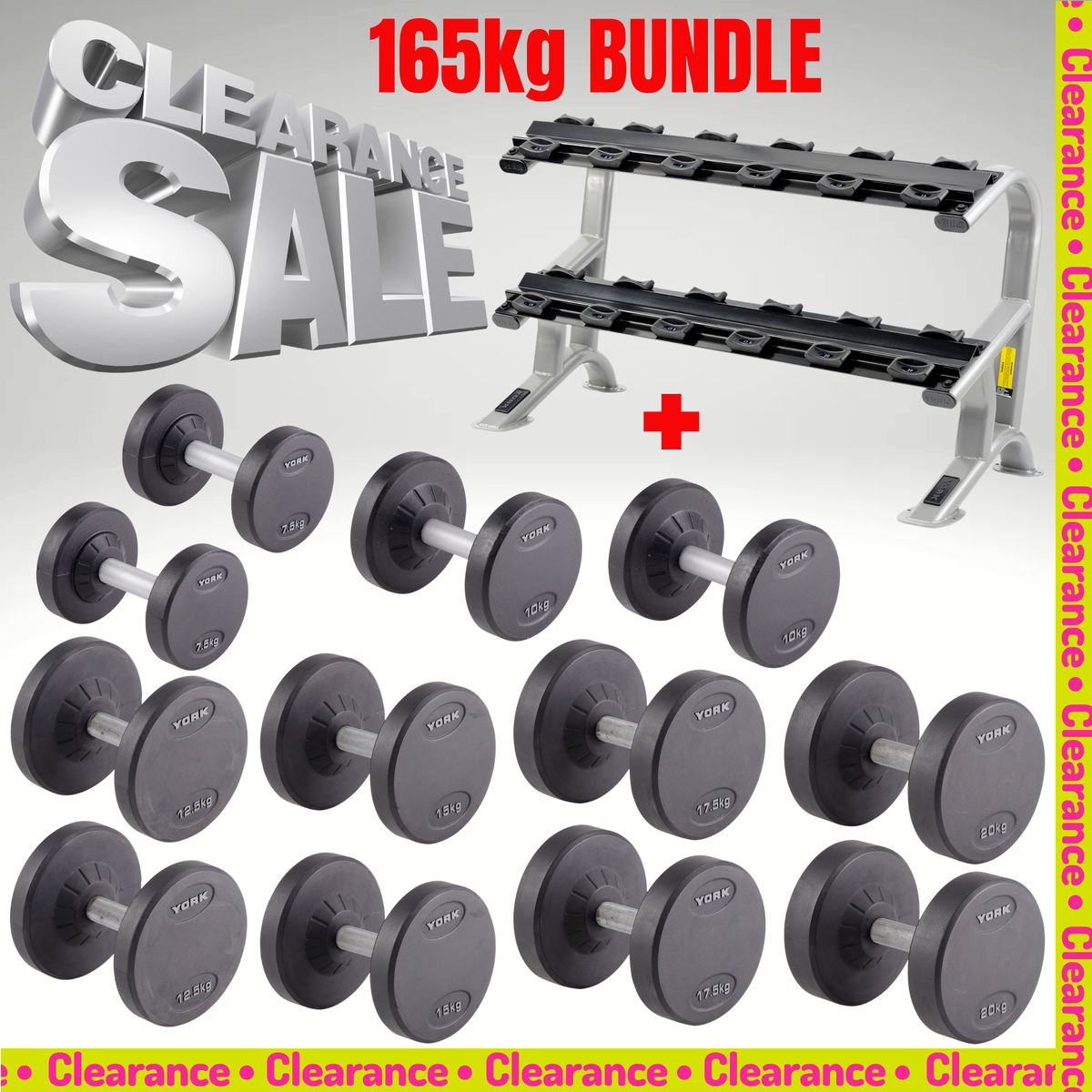York Barbell 165kg Pro-Style Dumbbells & Rack Set