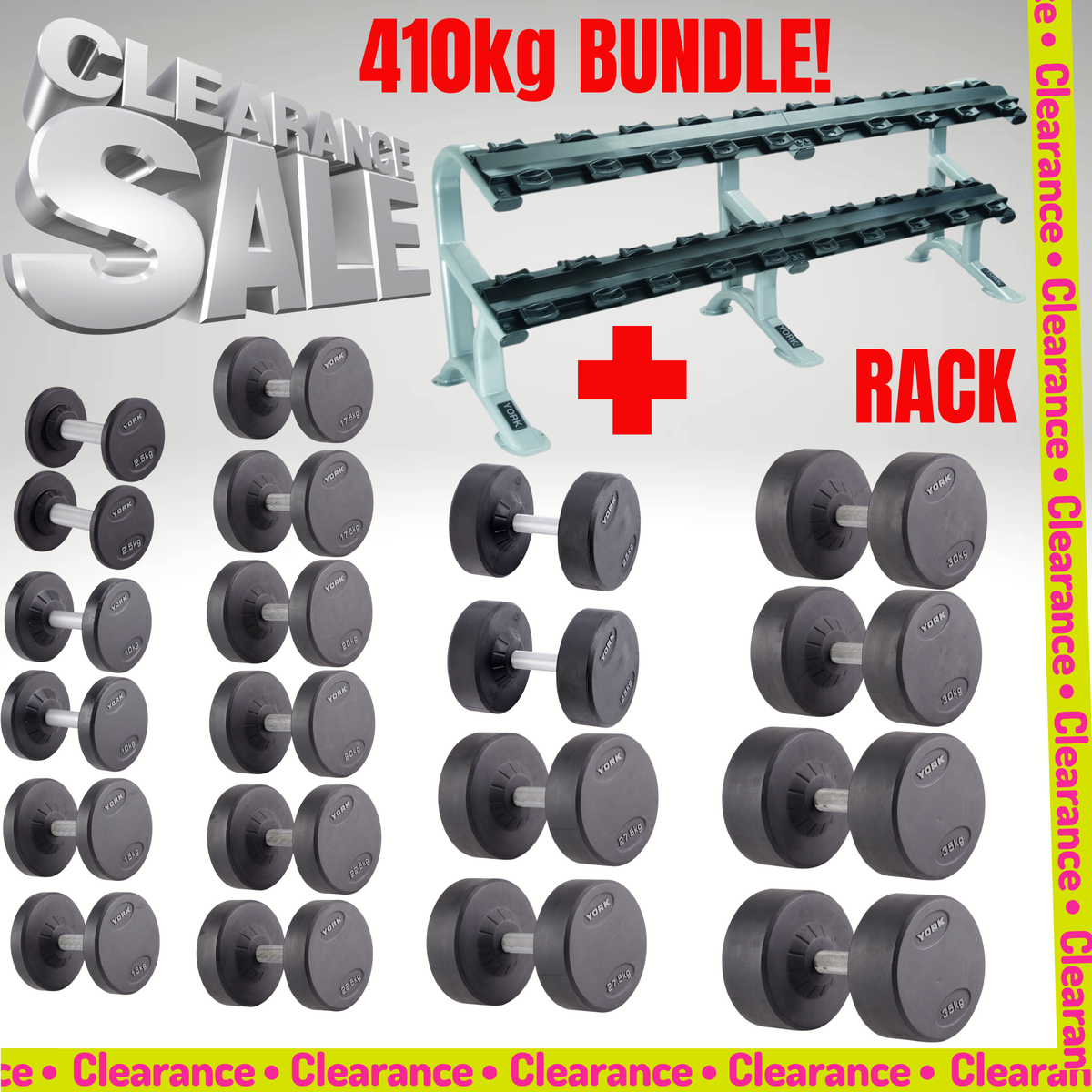 York Barbell 410kg Pro-Style Dumbbells & Rack Set