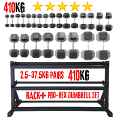 York Barbell 410KG PRO Hex Dumbbell & Rack Bundle Set