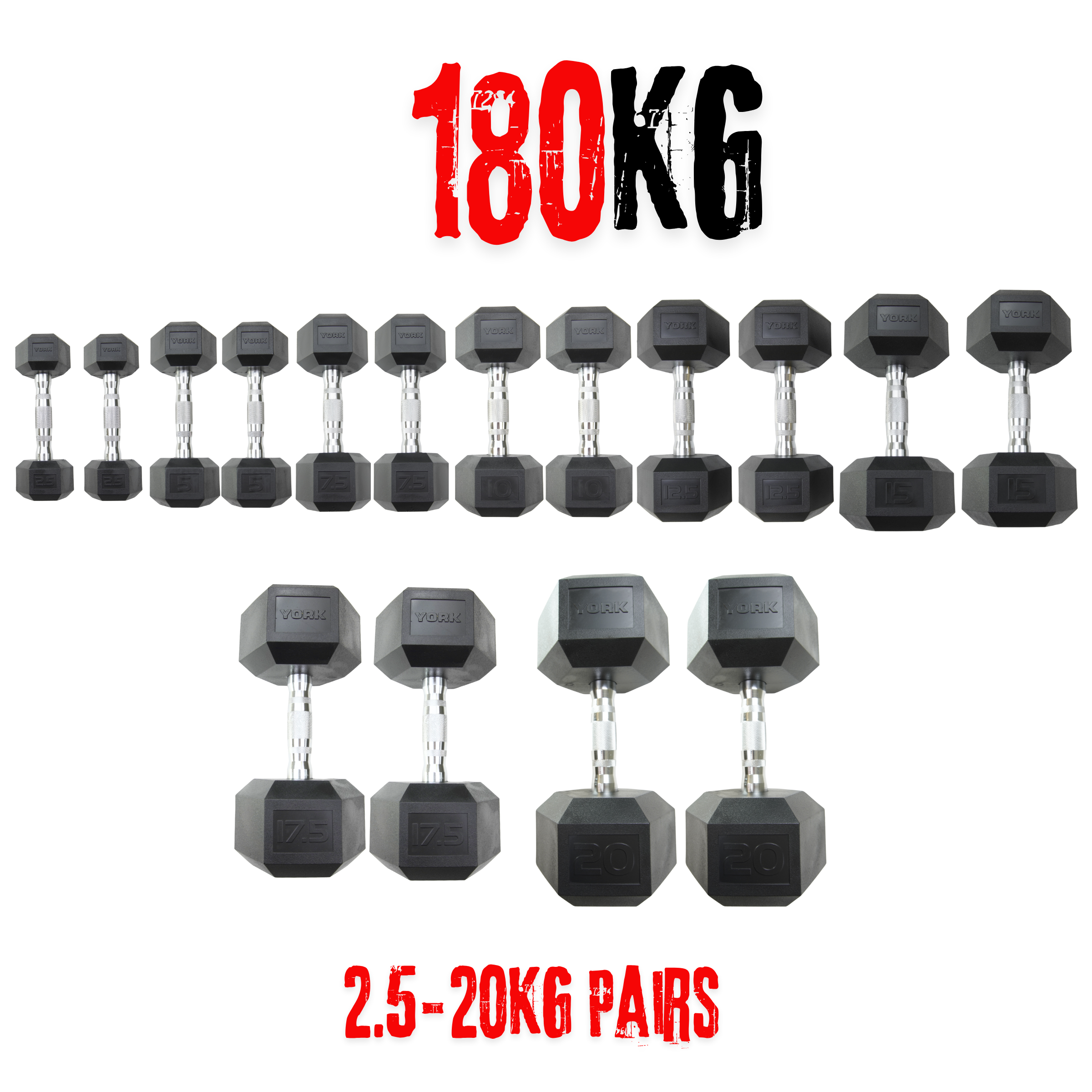York Barbell complete weight range 2.5kg to 20kg premium dumbbells