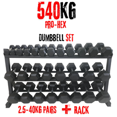 York Barbell 540KG  PRO Hex Dumbbell & Rack Bundle Set