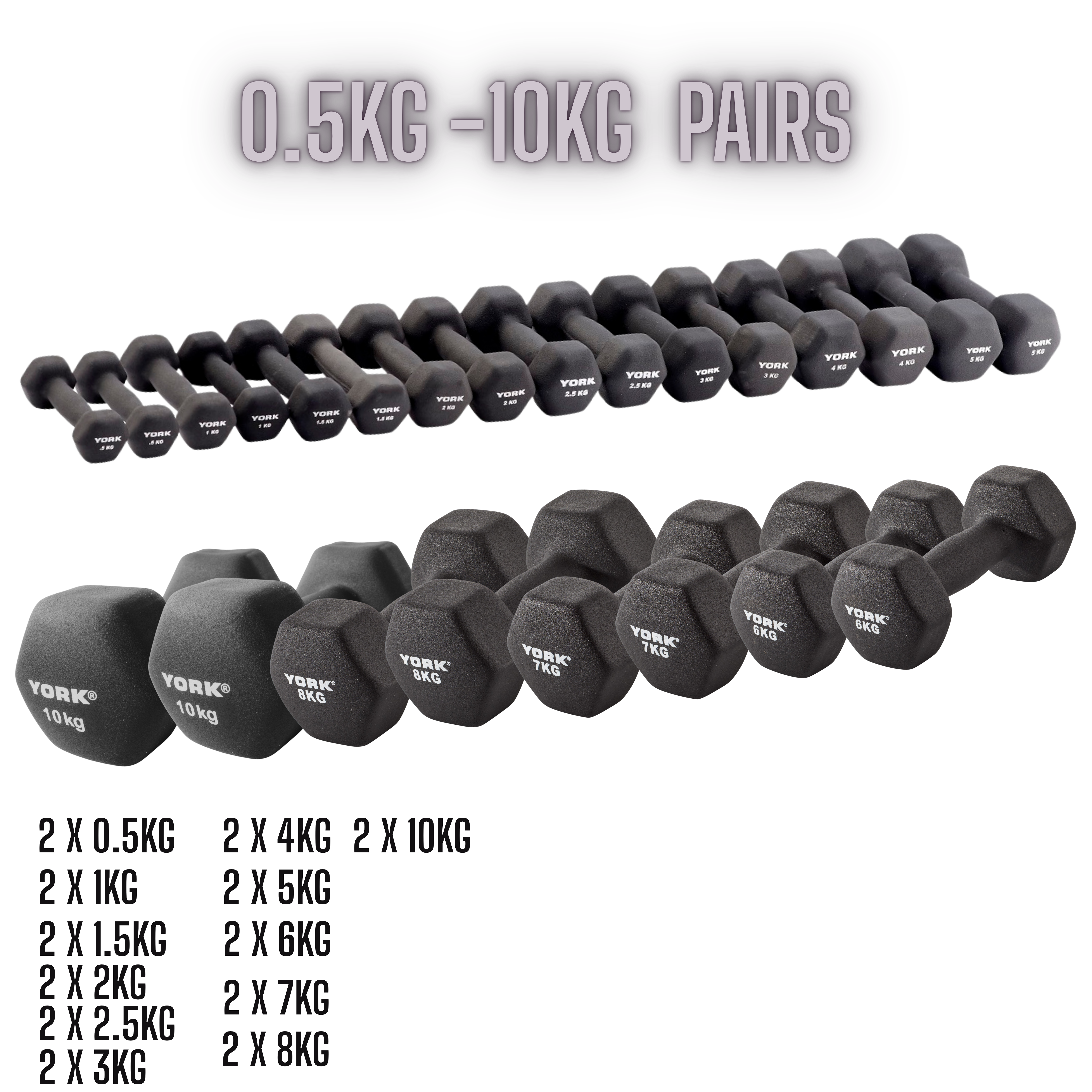 YORK BARBELL COMPLETE "24" NEO HEX DUMBBELLS BUNDLE (101kg Total)