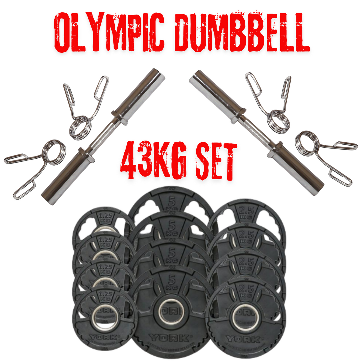 York Barbell G2 Rubber Olympic 43kg Dumbbell Set