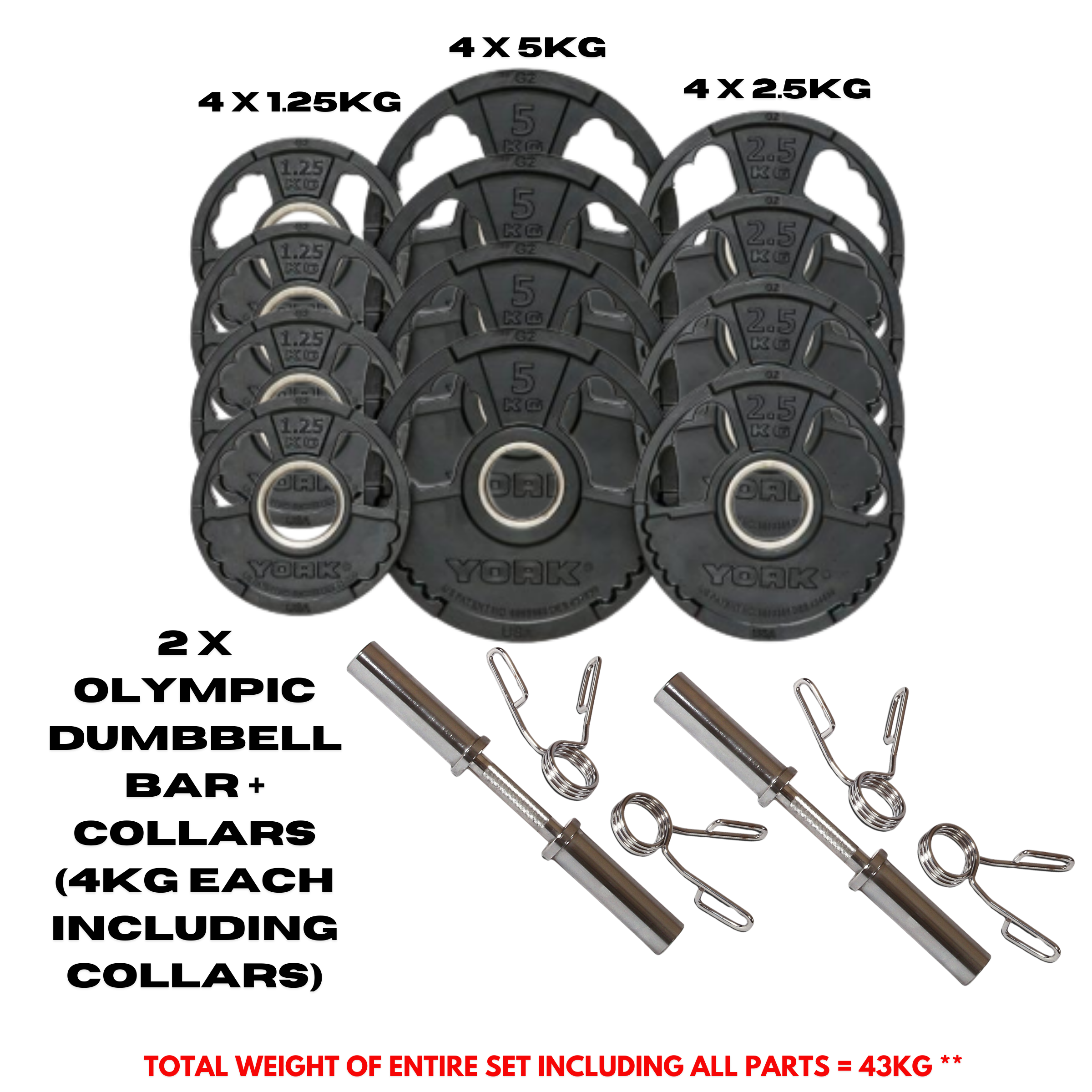 York Barbell G2 Rubber Olympic 43kg Dumbbell Set