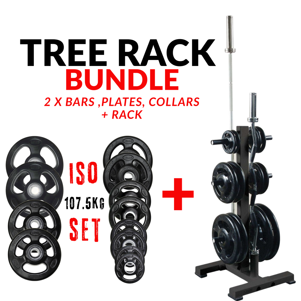 York Barbell Olympic Plate Tree Rack Bundle - Complete Package