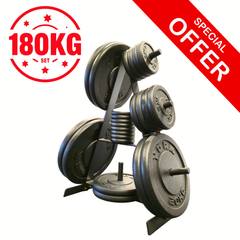 York Barbell 180kg Plate set with Tree rack