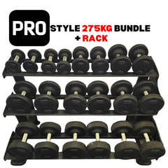 York Barbell PRO style round dumbbell + Rack Bundle 2.5kg – 25kg -Pairs