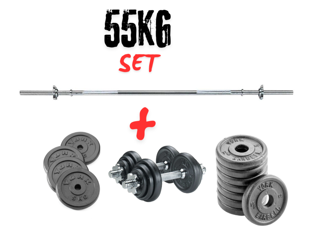 York Fitness 55 KG Cast Iron Spinlock Barbell | Dumbbell Set