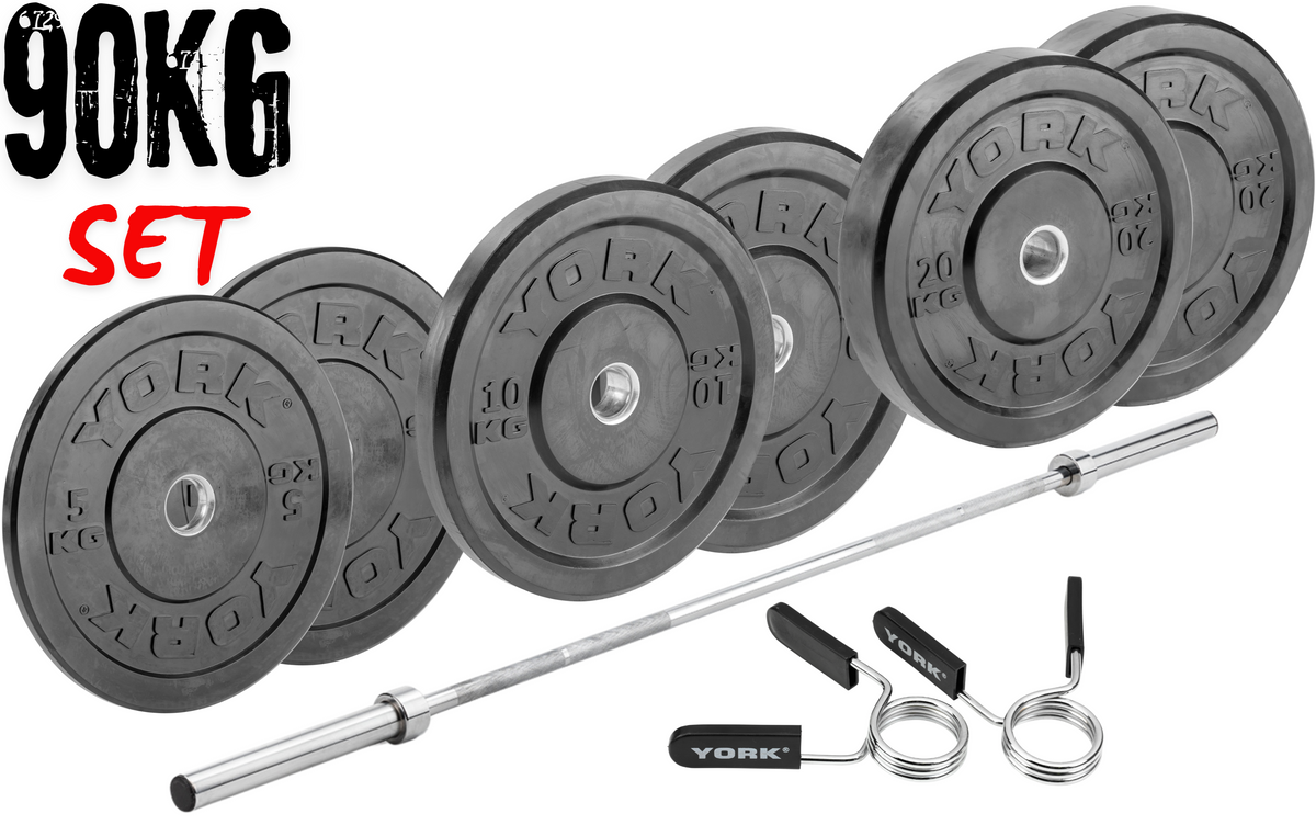 York Barbell 90kg Olympic Solid Rubber Bumper Plates Set