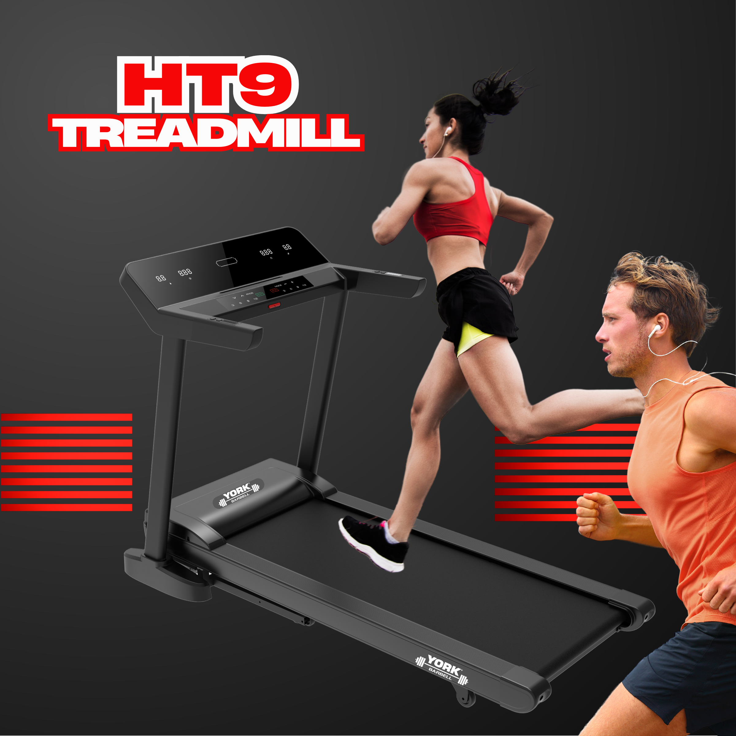 York Barbell HT9 Folding Treadmill LED display 22Km/H powered incline