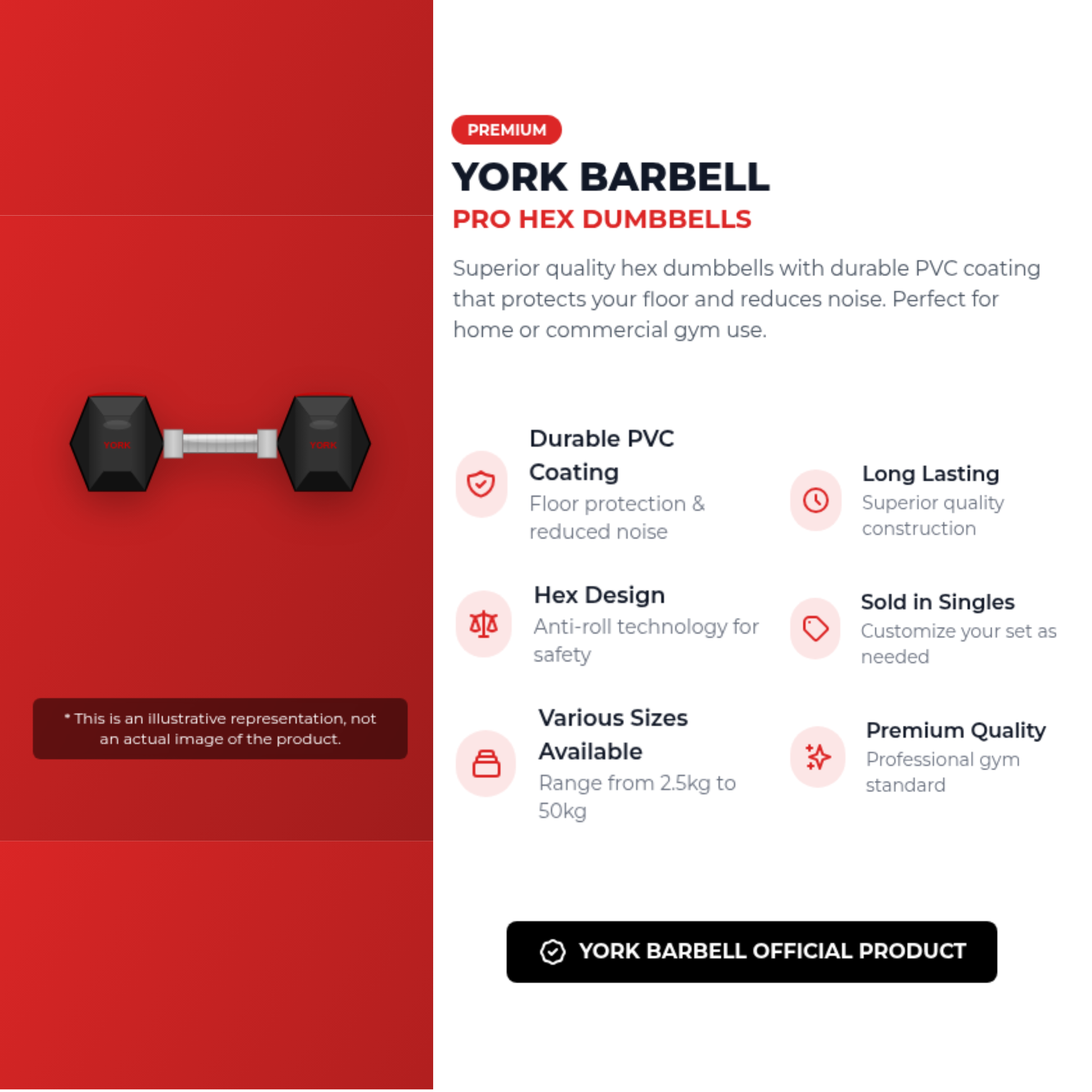 York Barbell Hex Dumbbells Bundle 60Kg set