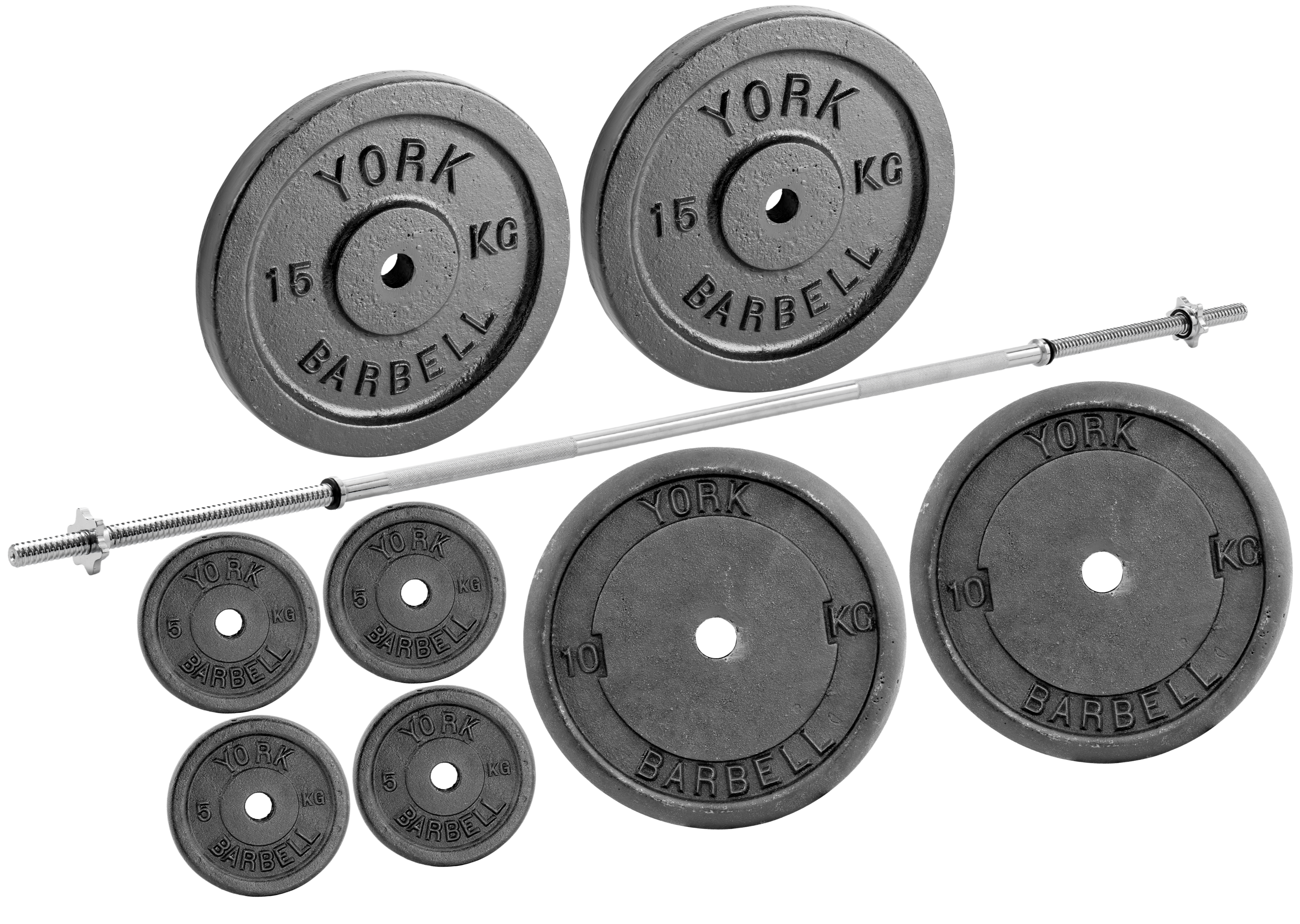 York Barbell 75kg Bundle Set Standard 1" Spinlock Barbell Bar with Collars