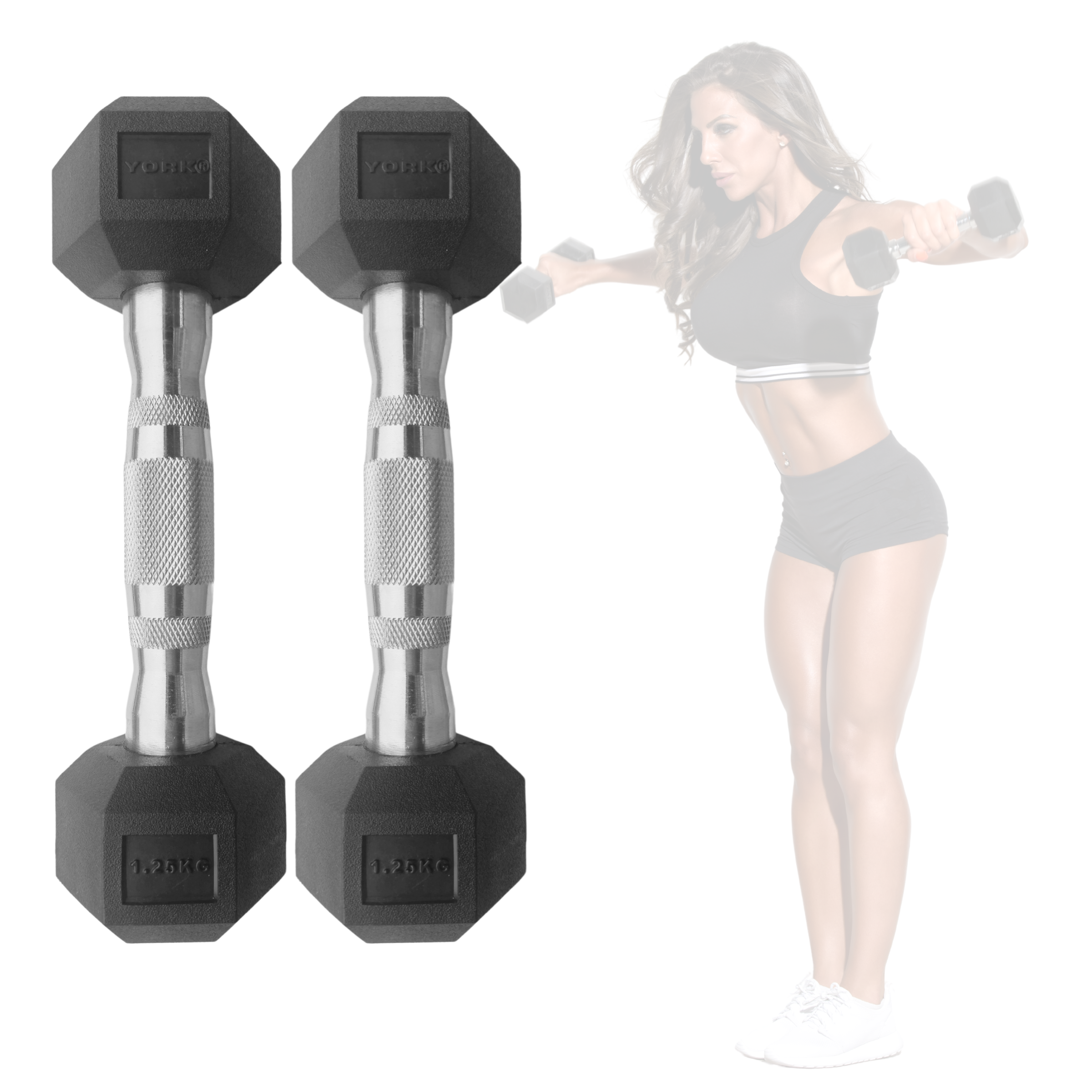 York Barbell 2.5kg Pro Hex Dumbbell Set  ( 2 x 1.25kg)