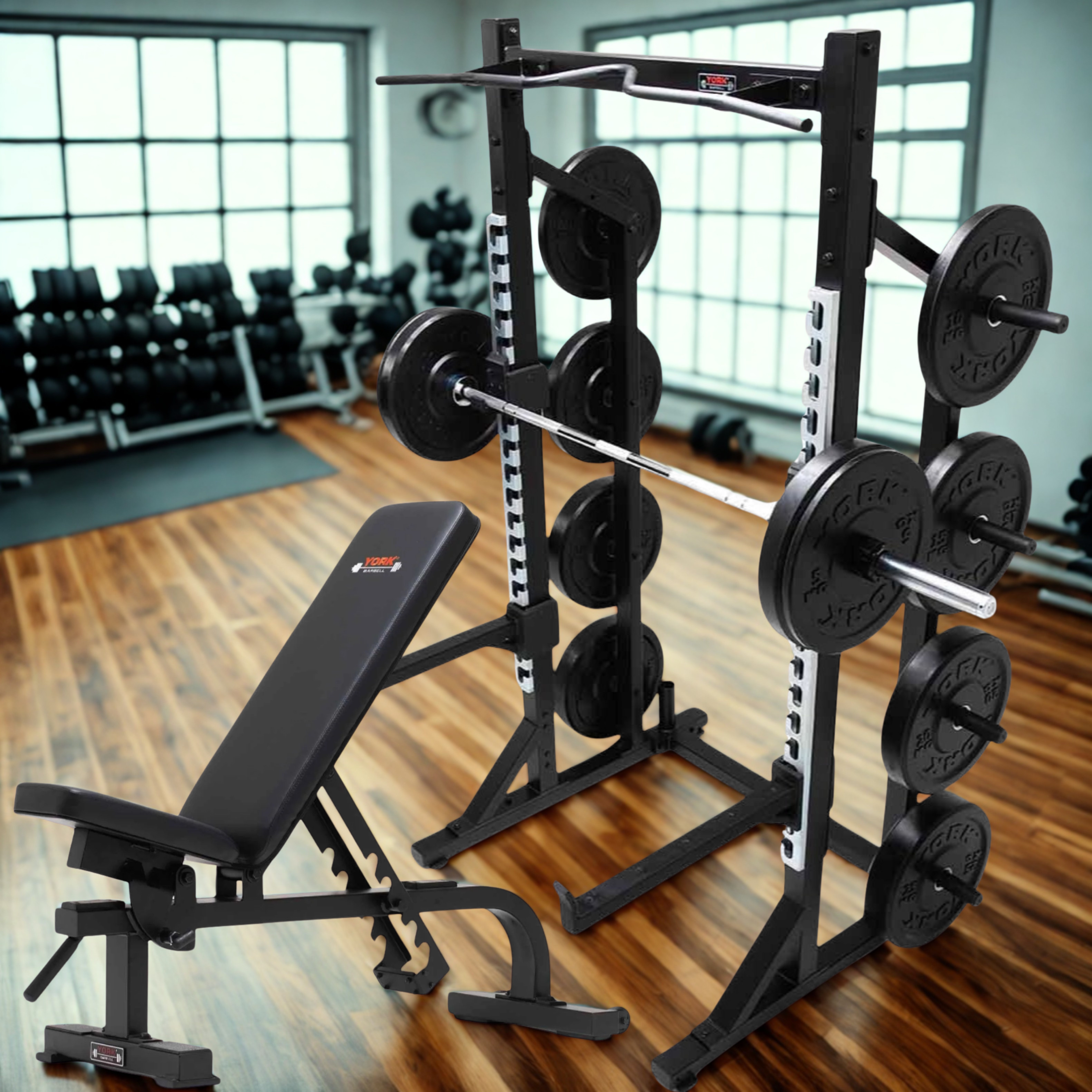 York Barbell C32HR Commercial 180KG Olympic Half Rack Bundle