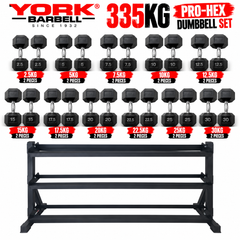 York Barbell 335KG PRO Hex Dumbbell & Rack Bundle Set