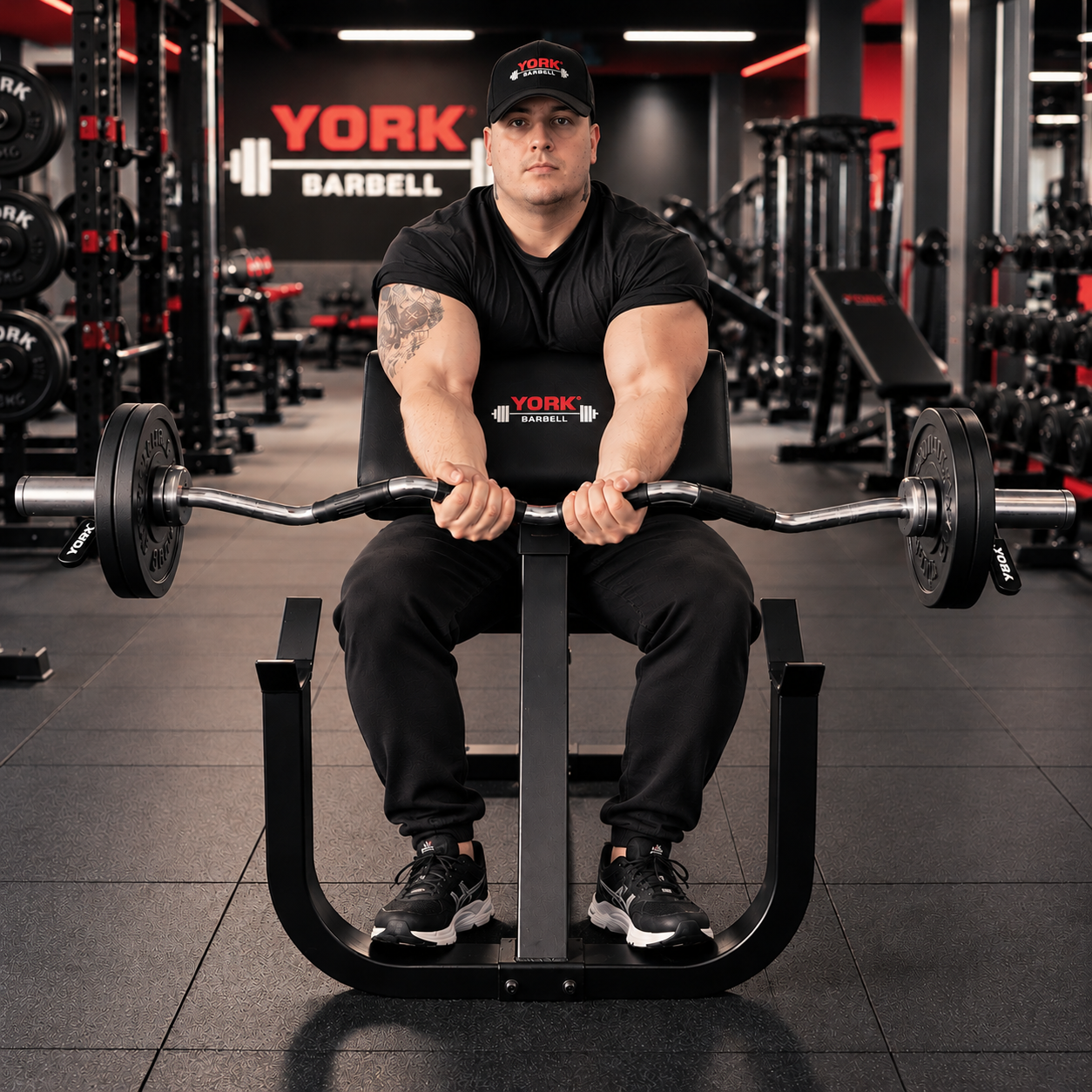 York Barbell C19CB Adjustable Seated 50kg Curl Bench Set Bundle