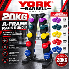 York Barbell 5-Pair A-Frame 20KG Dumbbell Bundle