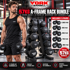 York Barbell 5-Pair A-Frame 57KG NEO HEX Dumbbell Bundle