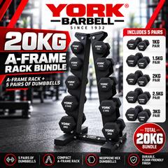 York Barbell 5-Pair A-Frame 20KG NEO HEX Dumbbell Bundle