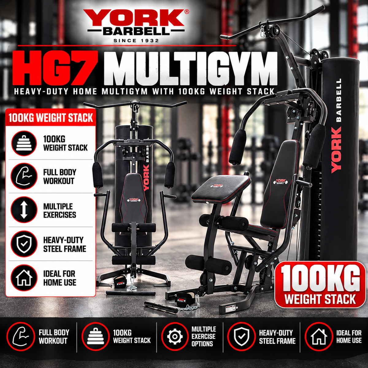 York Barbell Heavy-Duty HG7 Multigym 100KG Stack