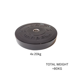York Barbell Olympic Solid Rubber Black 80KG Bumper Plates Bundle ( 4 x 20kg)