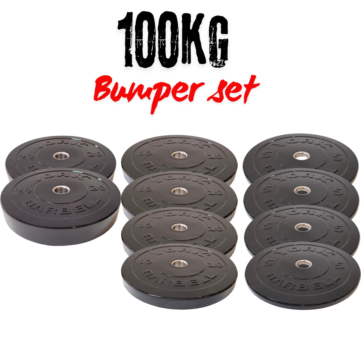 York Barbell Olympic Solid Rubber Black 100KG Bumper Plates Bundle