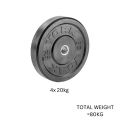 York Barbell Olympic Solid Rubber Black 80KG Bumper Plates Bundle ( 4 x 20kg)