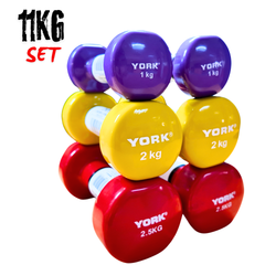 York Fitness Vinyl Dipped Dumbbells 11kg Set Bundle
