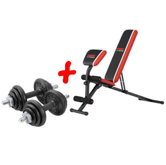 York Fitness 2 in 1 Dumbbell & Ab Bench with Curl and 20kg Weights Set