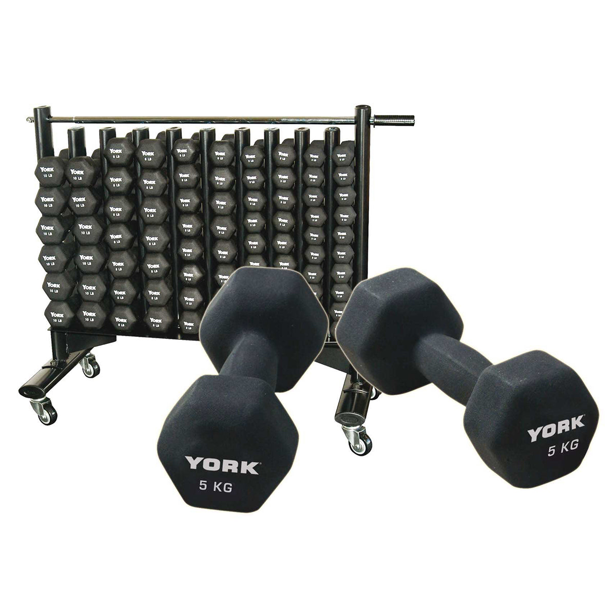 York Barbell Mobile Neo Hex / Fitbell Rack with Wheels, York Fitness